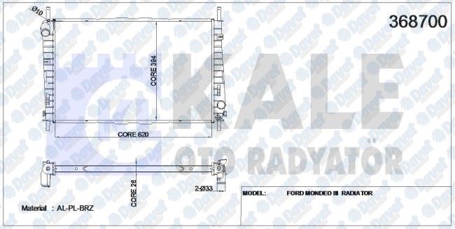 KALE 368700 Su Radyatoru Mondeo Benzinli (01-07) (Klimali (620x394x26) (Al-Pl-Brz)